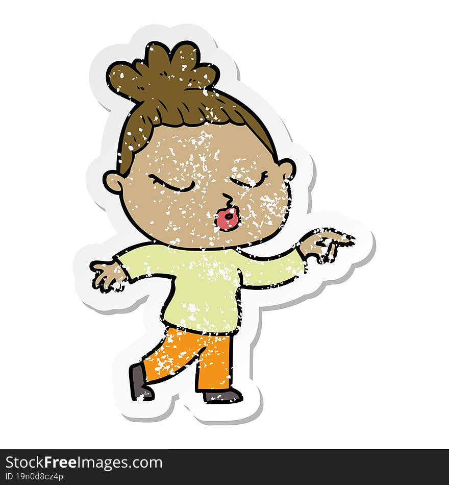 distressed sticker of a cartoon calm woman