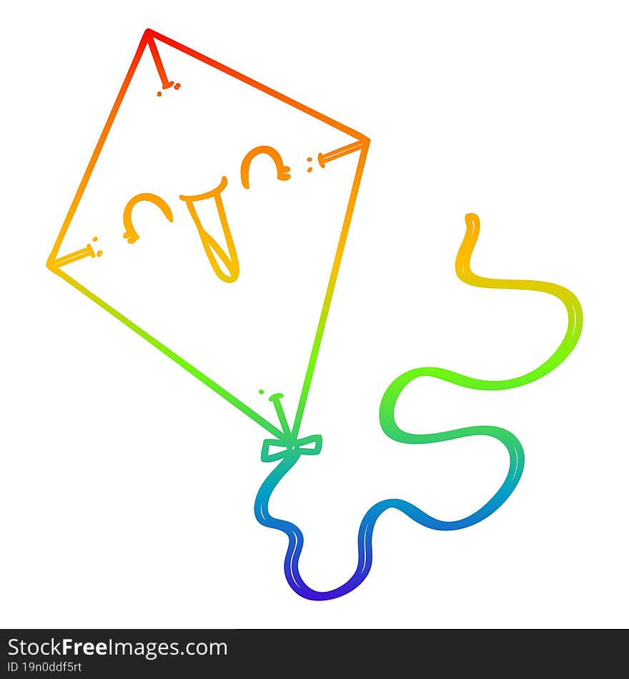 Rainbow Gradient Line Drawing Cartoon Kite