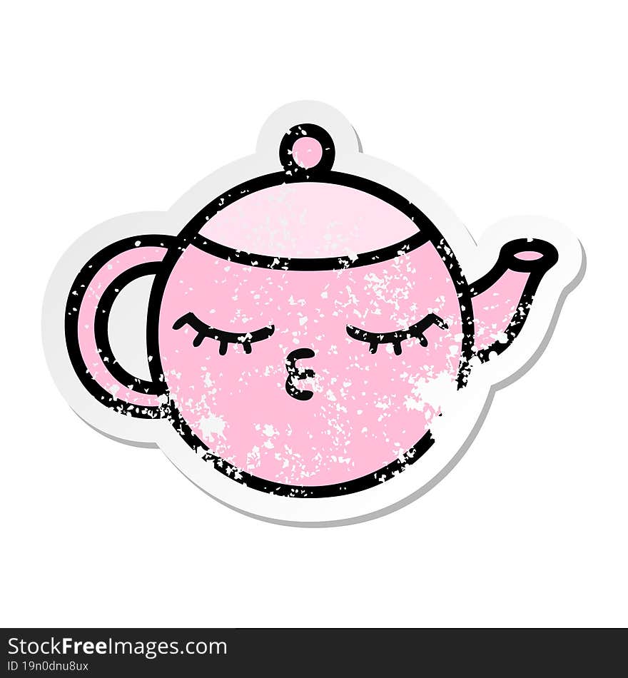 Distressed Sticker Of A Cute Cartoon Teapot