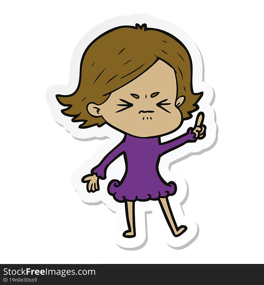 sticker of a cartoon angry girl