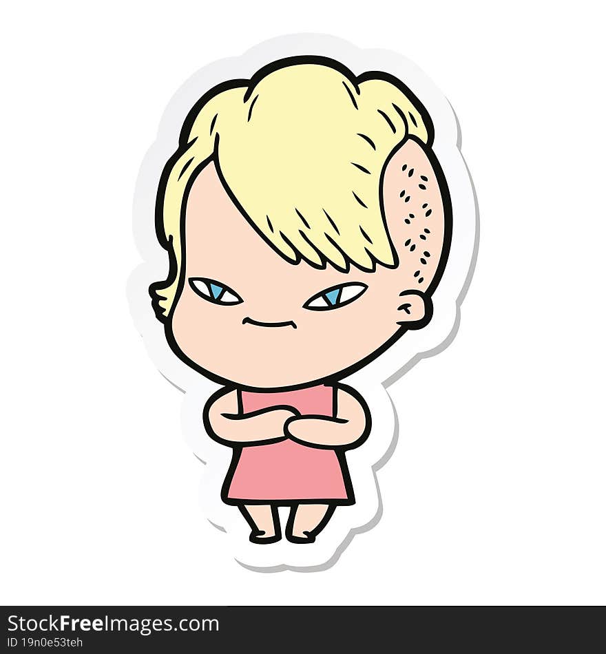 sticker of a cute cartoon girl with hipster haircut