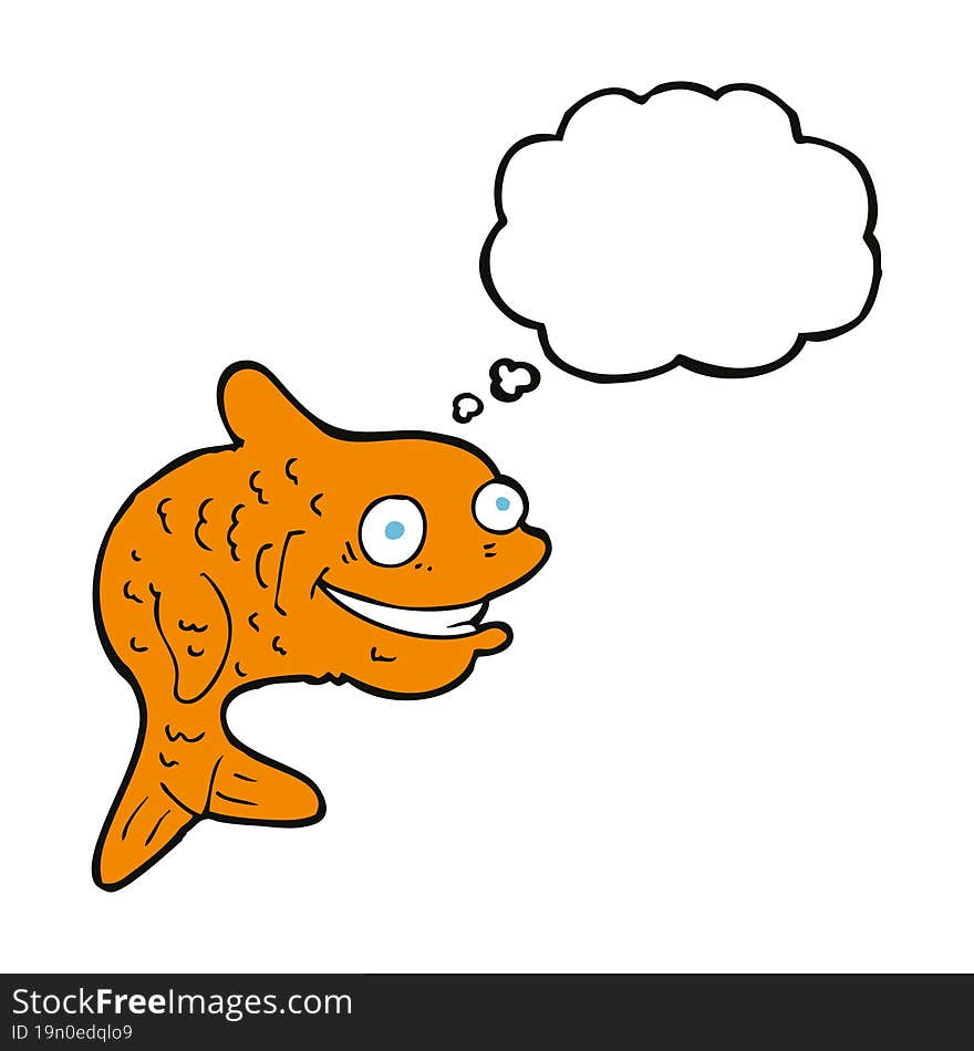 cartoon happy fish with thought bubble