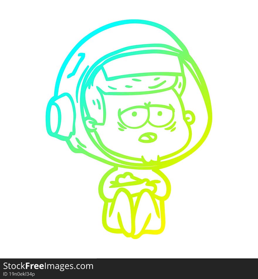 cold gradient line drawing cartoon tired astronaut