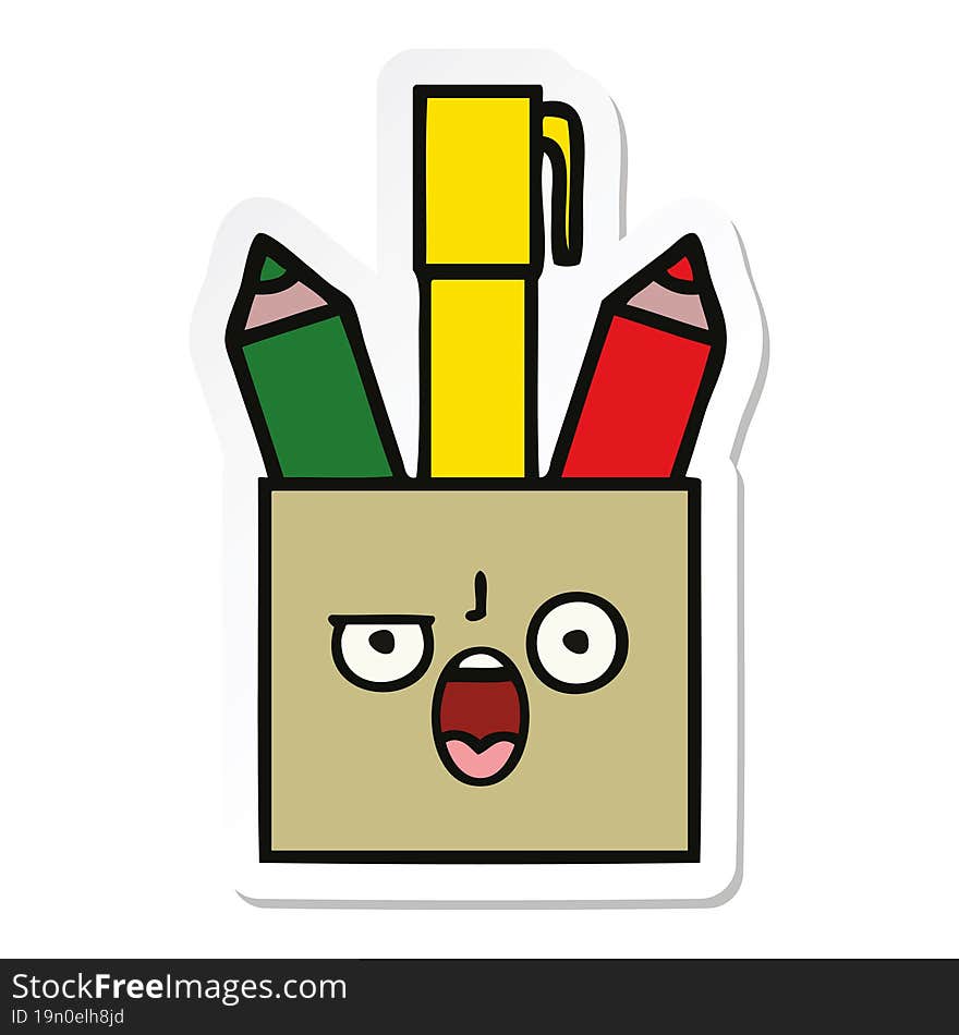 sticker of a cute cartoon pencil pot