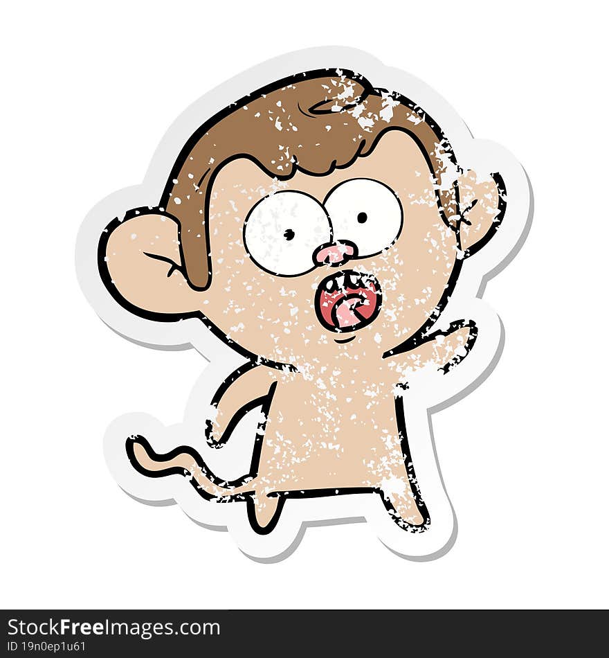 distressed sticker of a cartoon shocked monkey