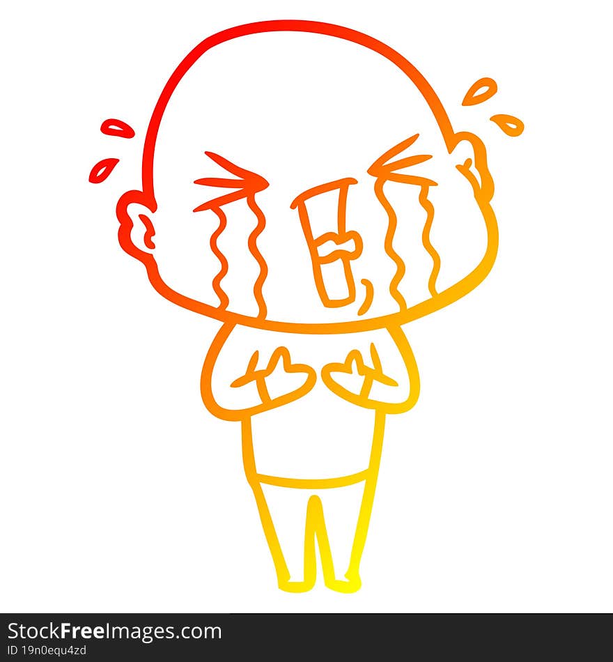 warm gradient line drawing cartoon crying bald man