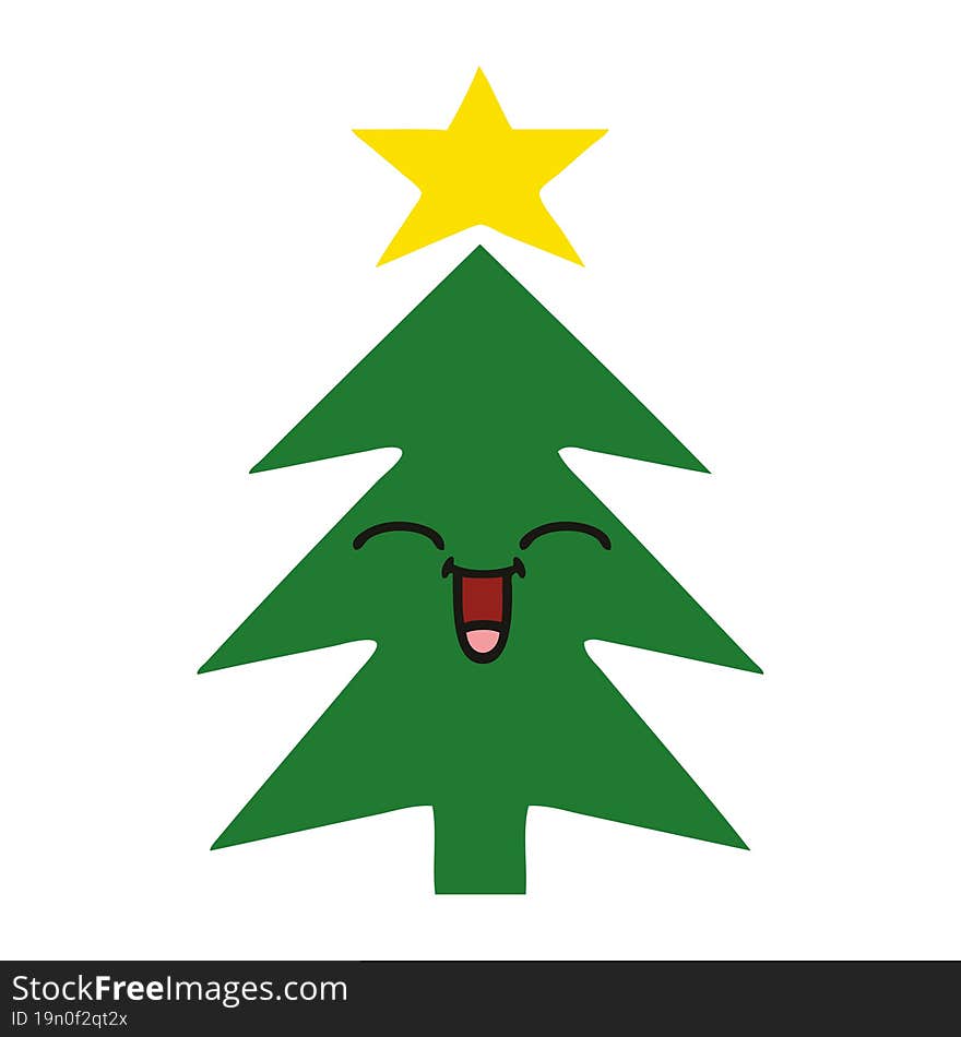 Flat Color Retro Cartoon Christmas Tree