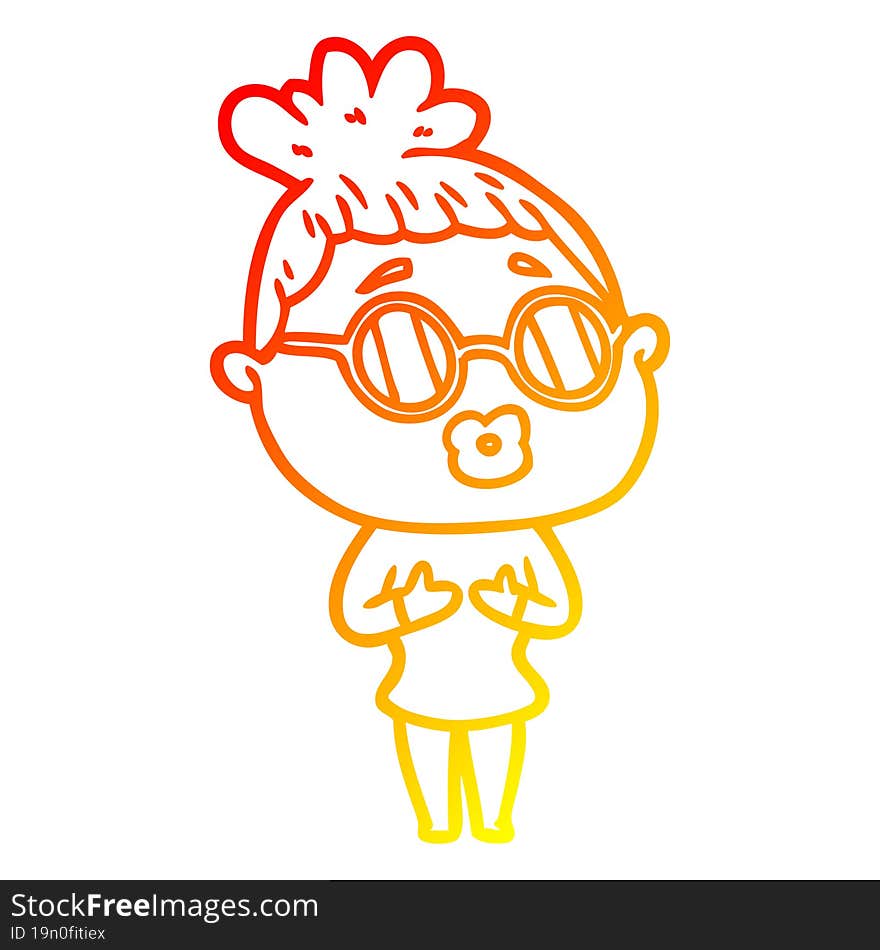 warm gradient line drawing of a cartoon woman wearing spectacles