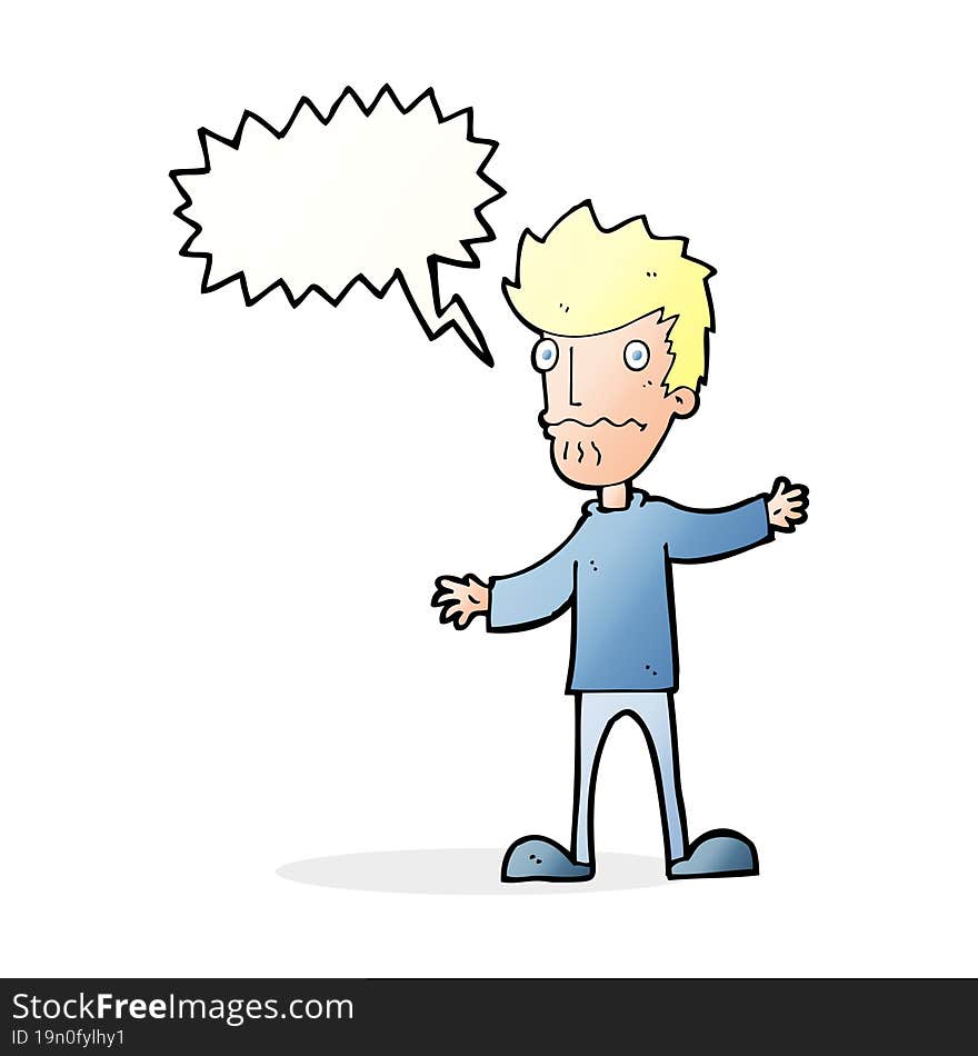 cartoon nervous man with speech bubble