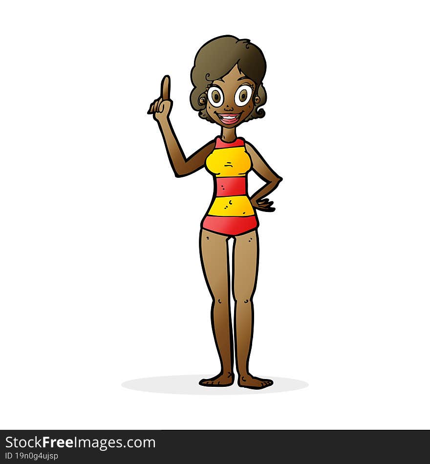 cartoon woman in striped swimsuit