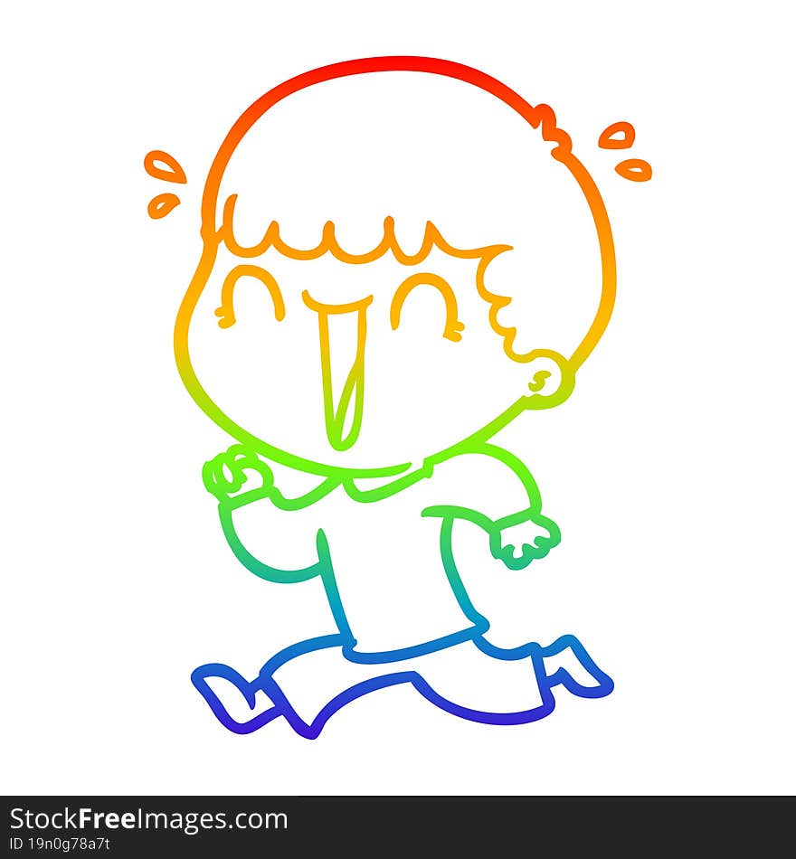 Rainbow Gradient Line Drawing Laughing Cartoon Man