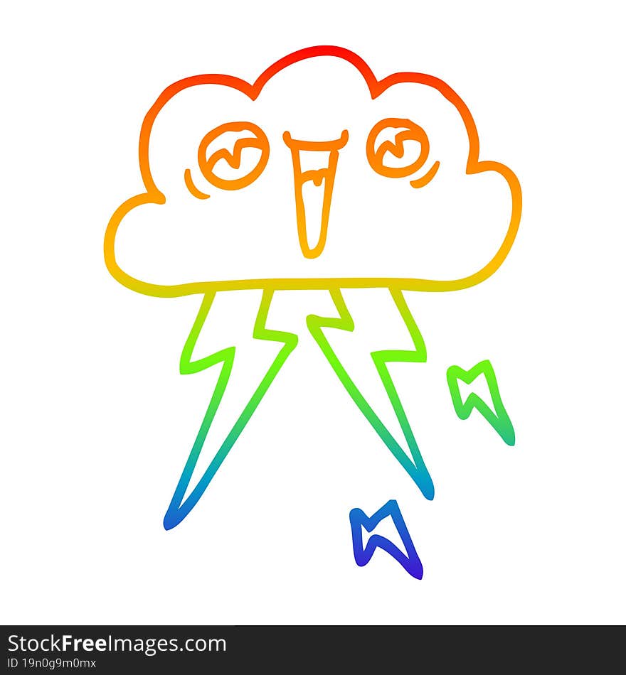 rainbow gradient line drawing cartoon of thunder cloud