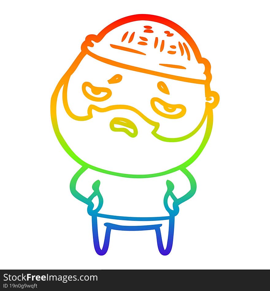 rainbow gradient line drawing cartoon worried man with beard