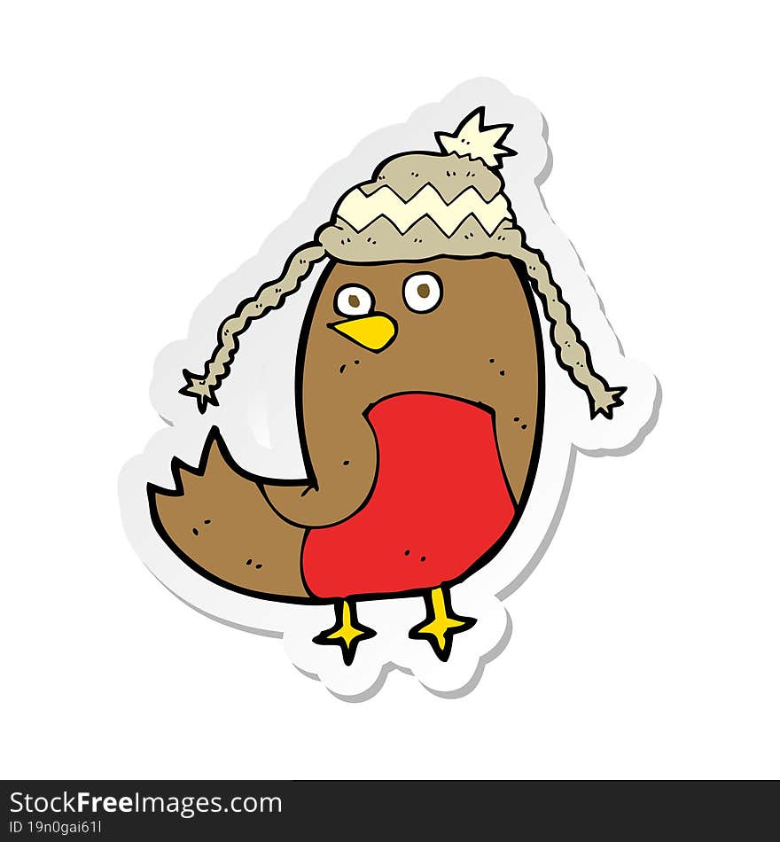 Sticker Of A Cartoon Robin In Hat