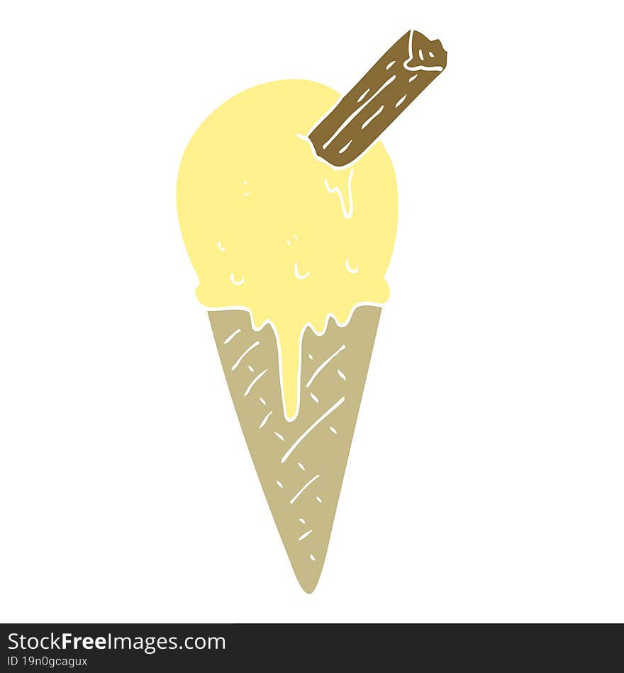 flat color illustration of a cartoon ice cream cone