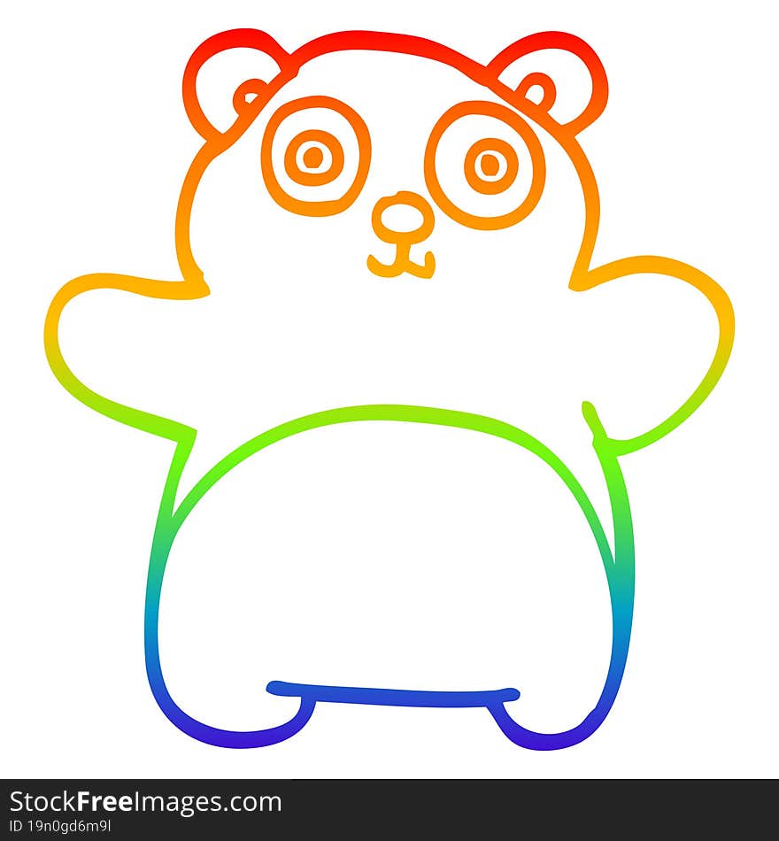 Rainbow Gradient Line Drawing Cartoon Happy Panda