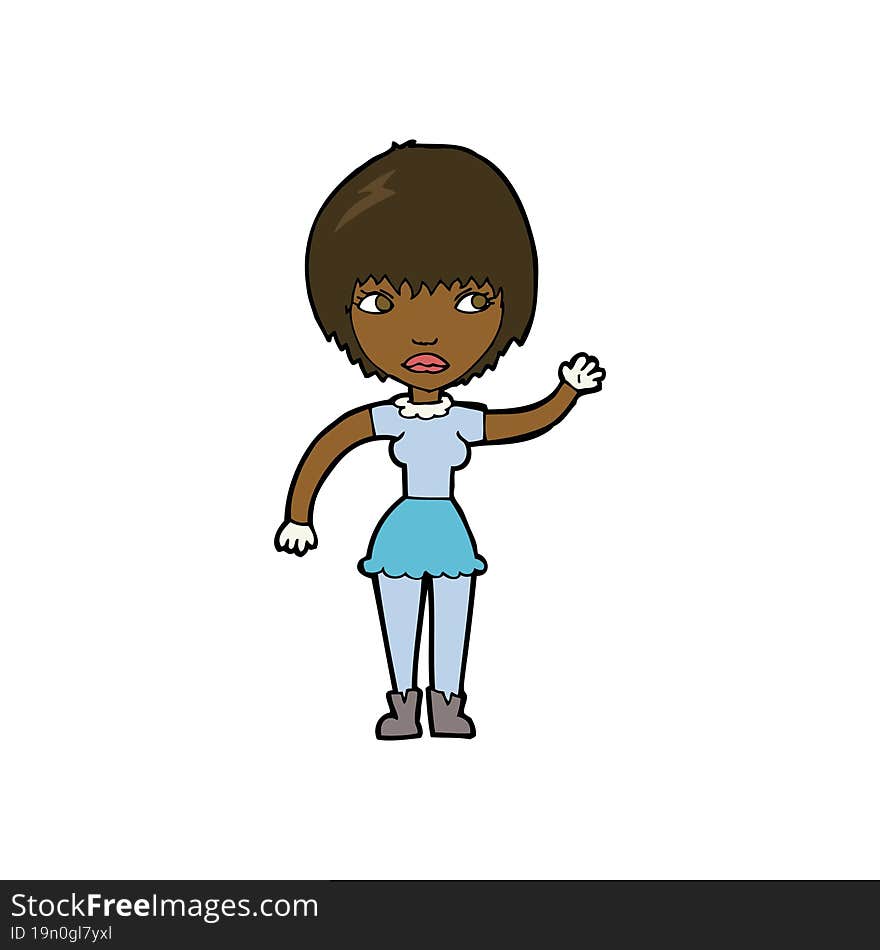 cartoon waving woman