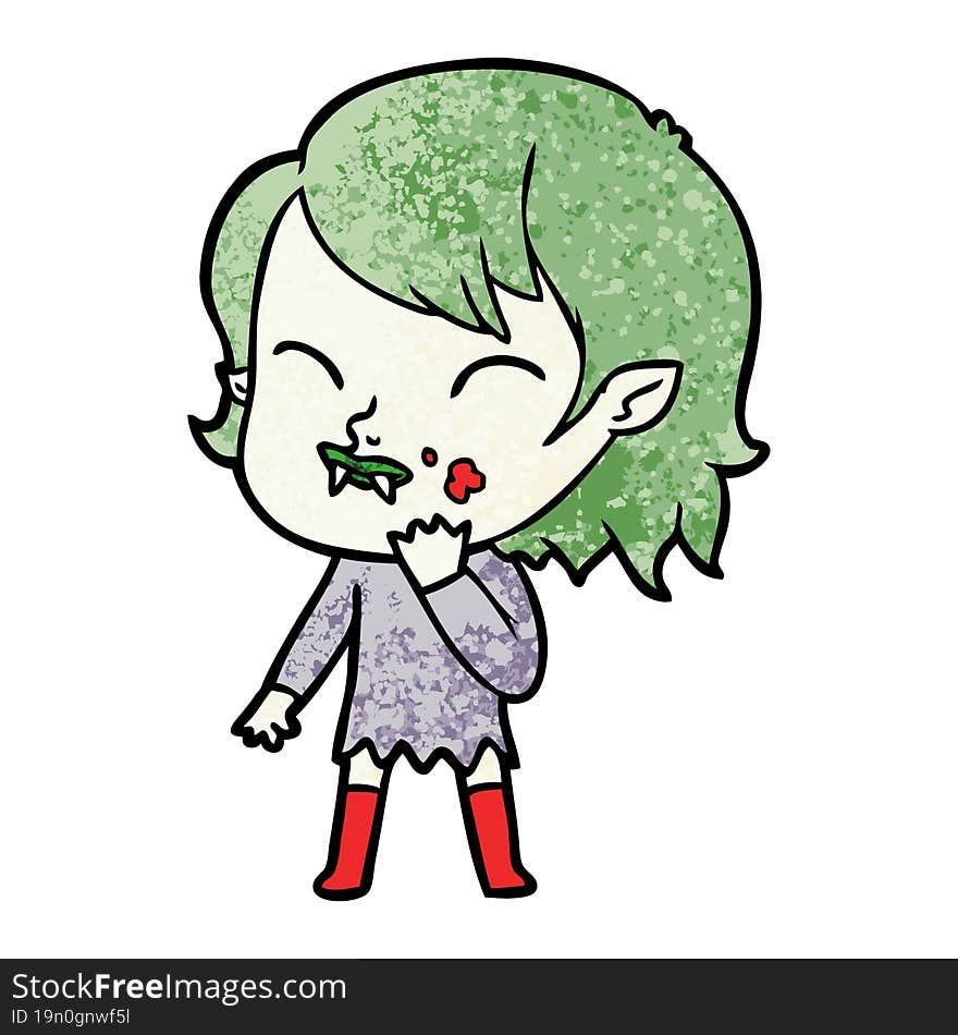 cartoon vampire girl with blood on cheek. cartoon vampire girl with blood on cheek