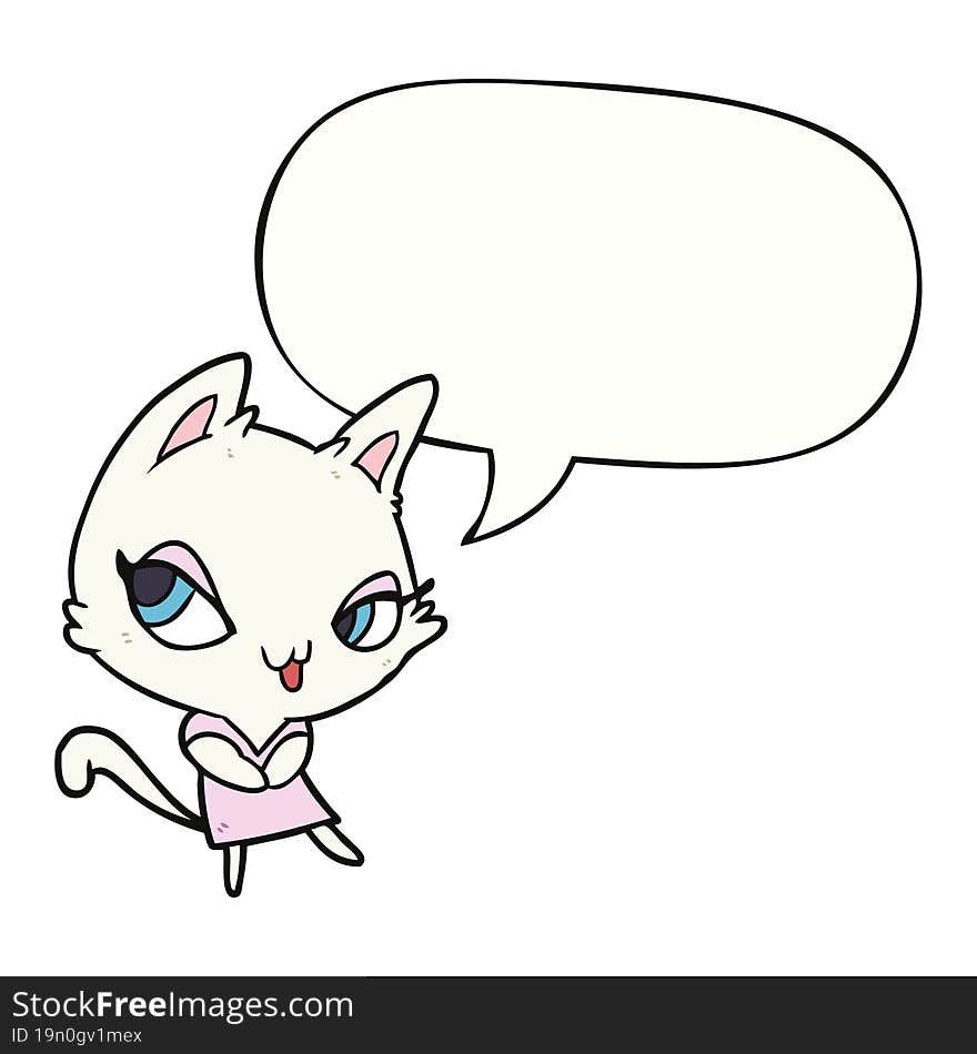 cute cartoon female cat with speech bubble. cute cartoon female cat with speech bubble