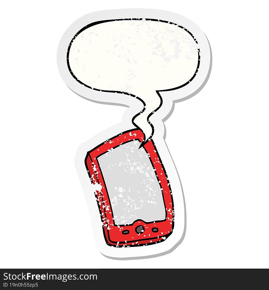 cartoon mobile phone and speech bubble distressed sticker