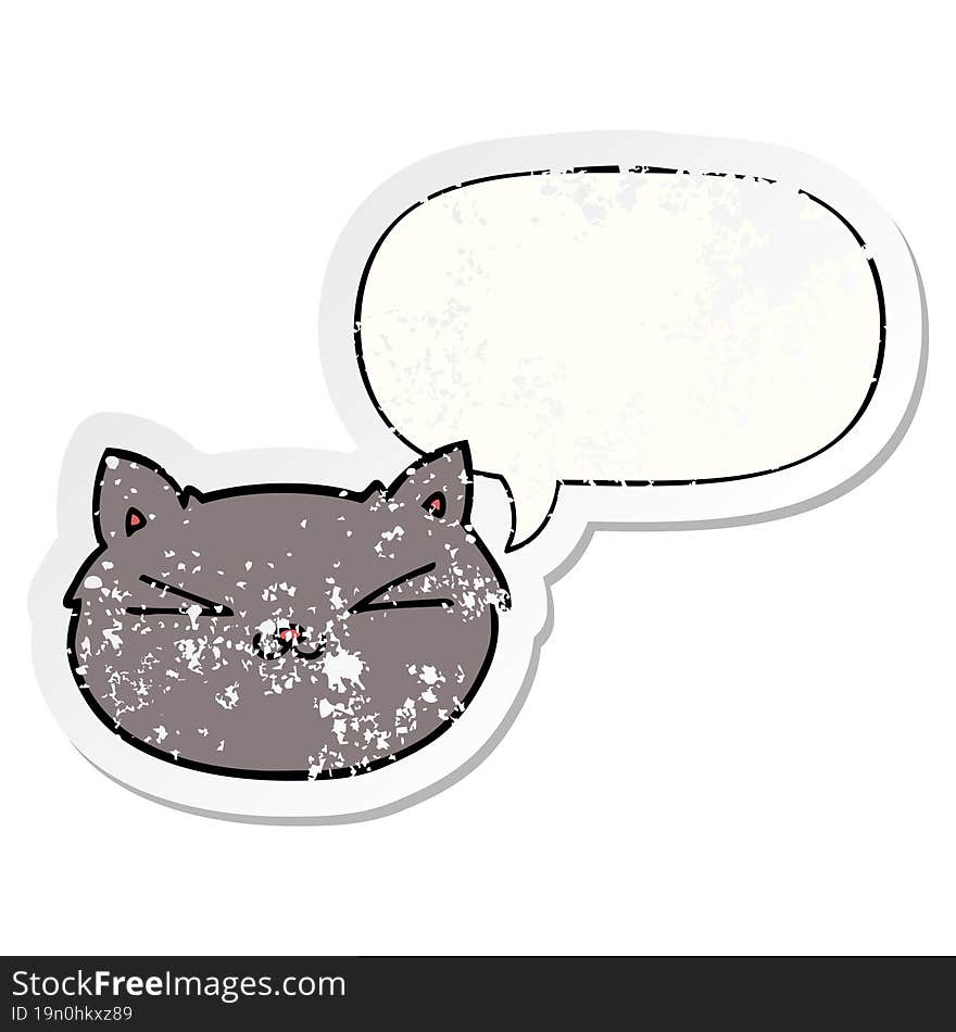 happy cartoon cat and speech bubble distressed sticker