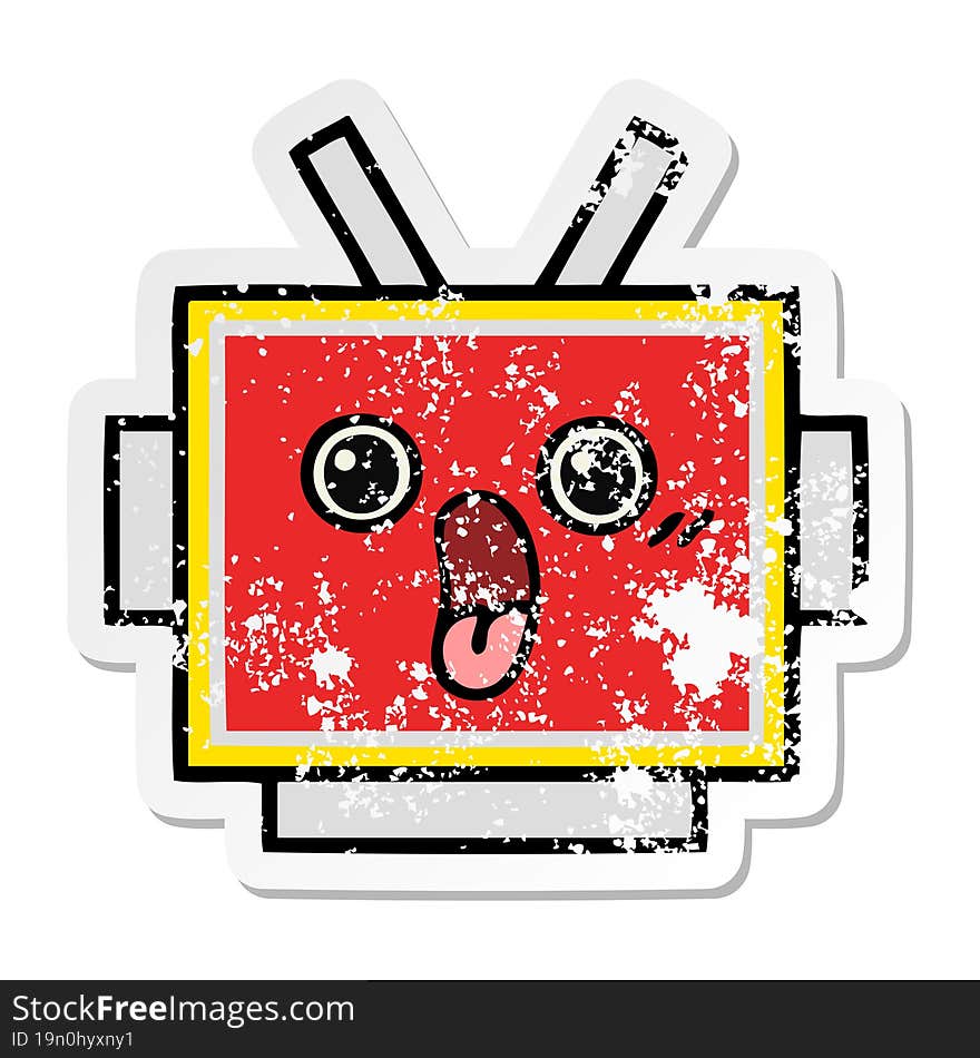 distressed sticker of a cute cartoon robot head