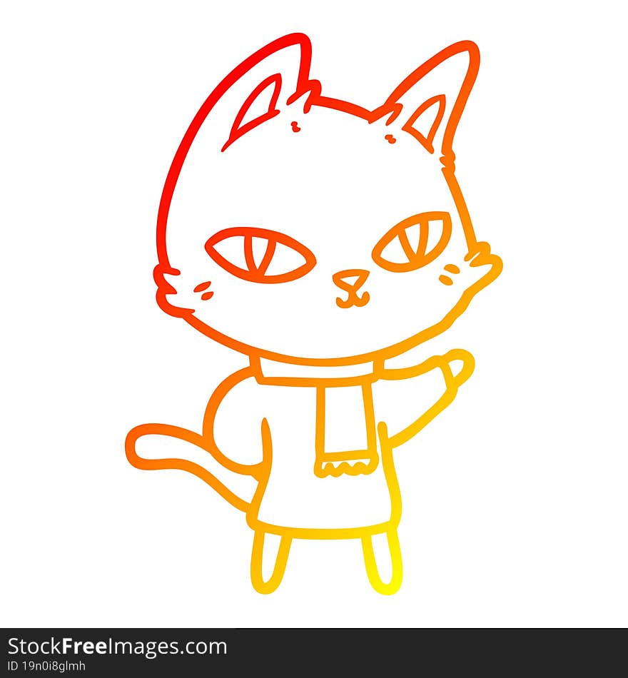 warm gradient line drawing of a cartoon cat staring