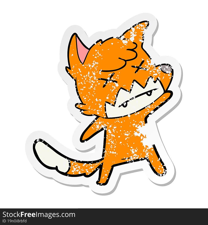 Distressed Sticker Of A Cartoon Cross Eyed Fox