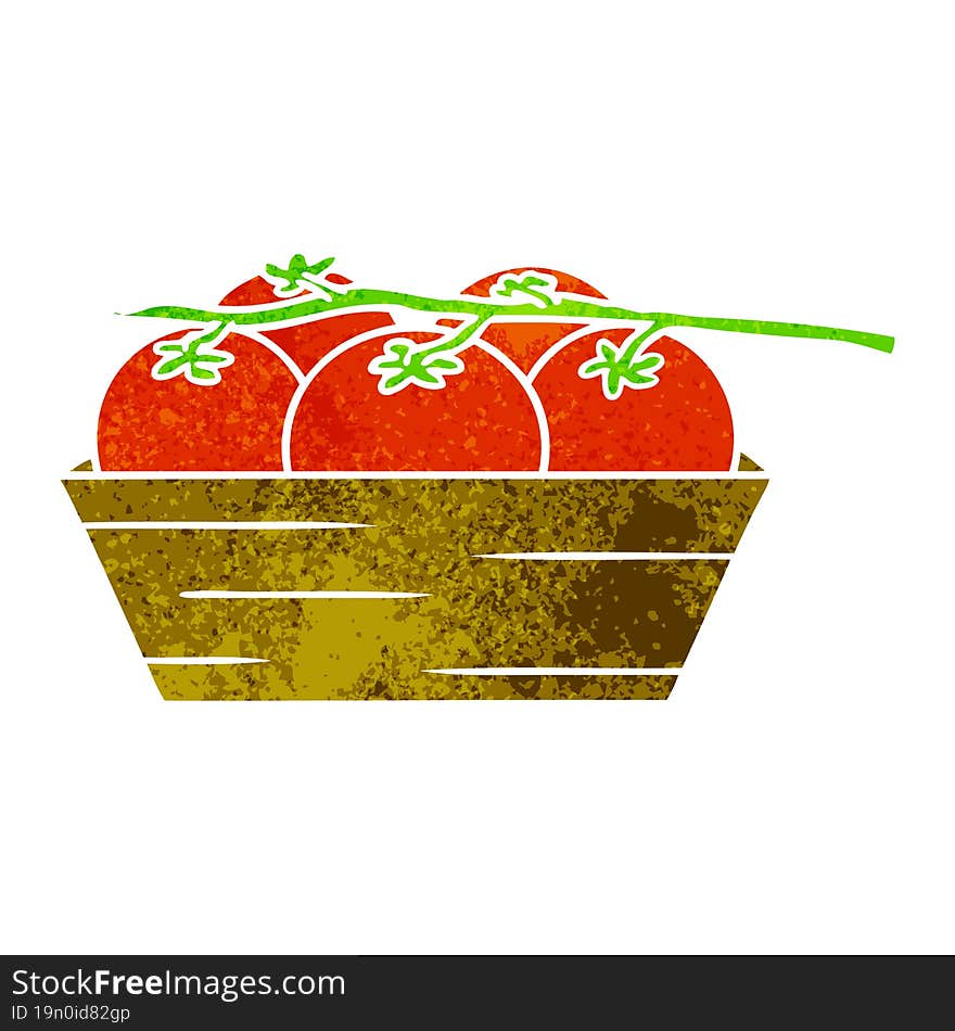 retro cartoon doodle of a box of tomatoes