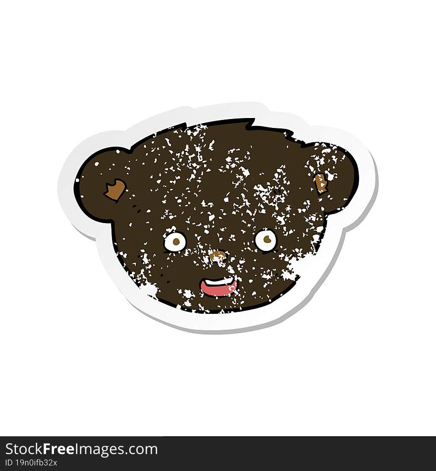 Retro Distressed Sticker Of A Cartoon Black Bear Face