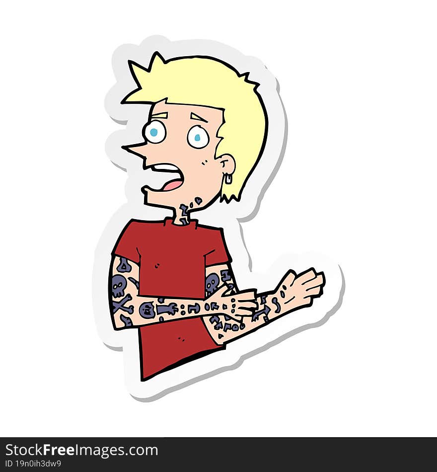 Sticker Of A Cartoon Man With Tattoos