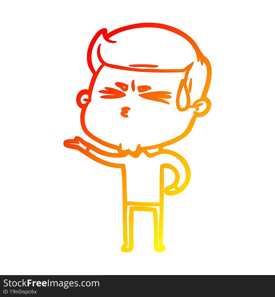 warm gradient line drawing cartoon man sweating