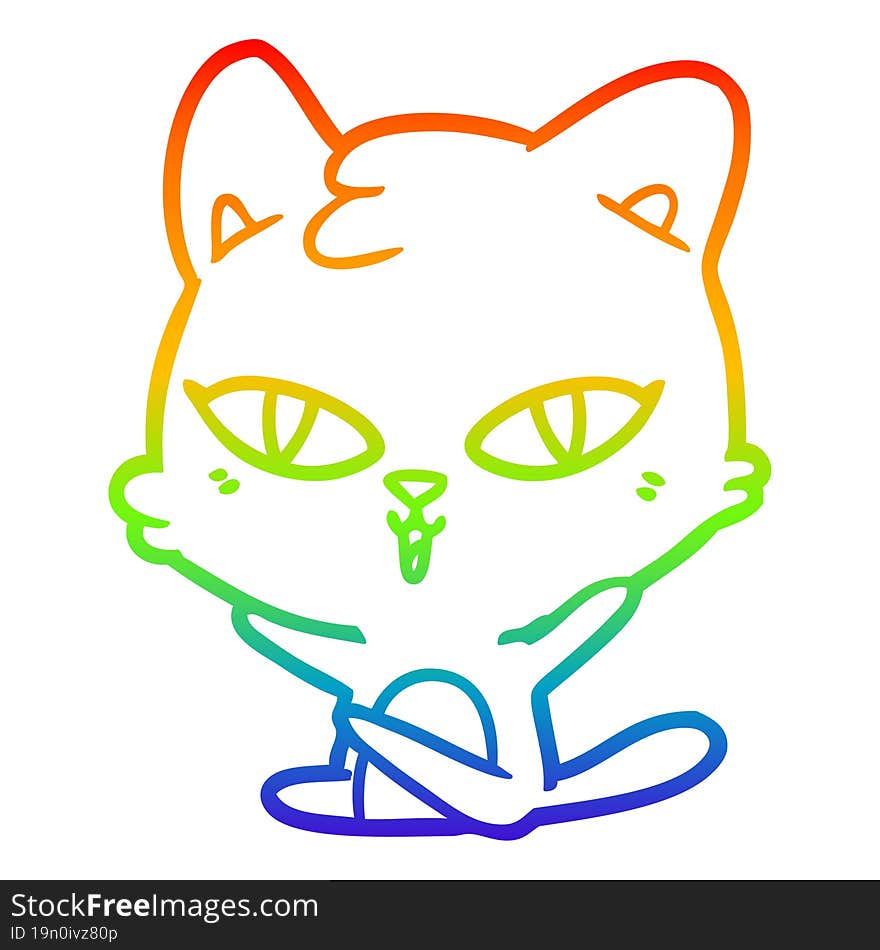 Rainbow Gradient Line Drawing Cartoon Cat