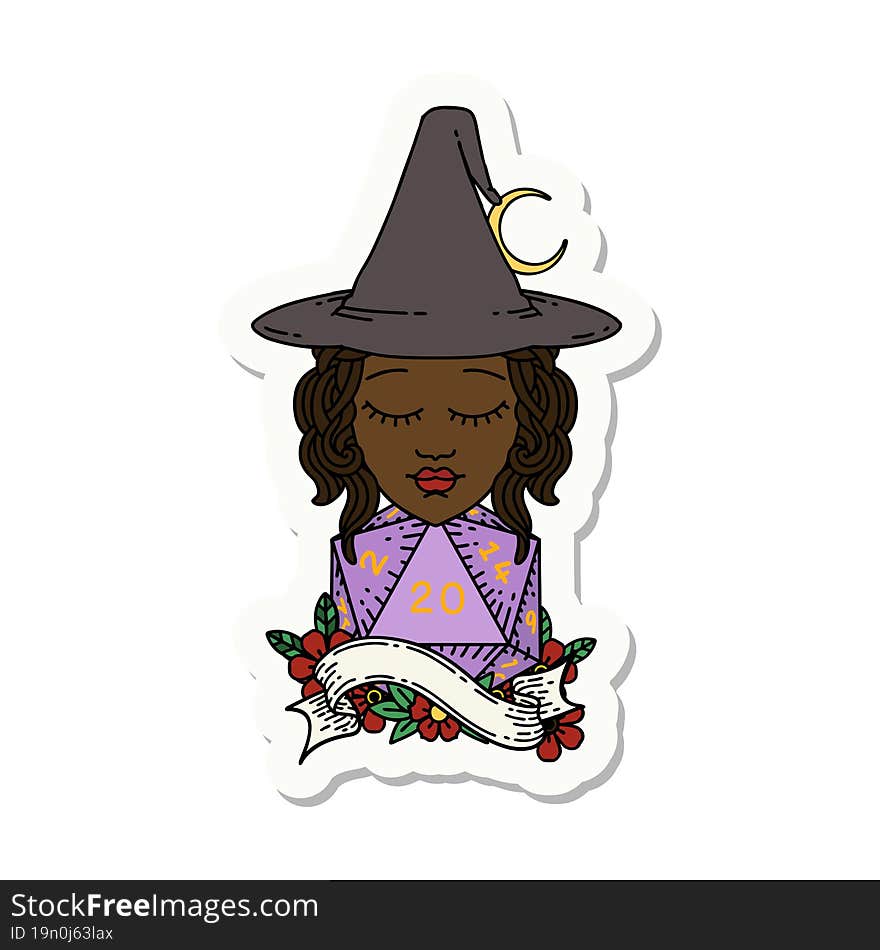 sticker of a human mage with natural 20 D20 dice roll. sticker of a human mage with natural 20 D20 dice roll