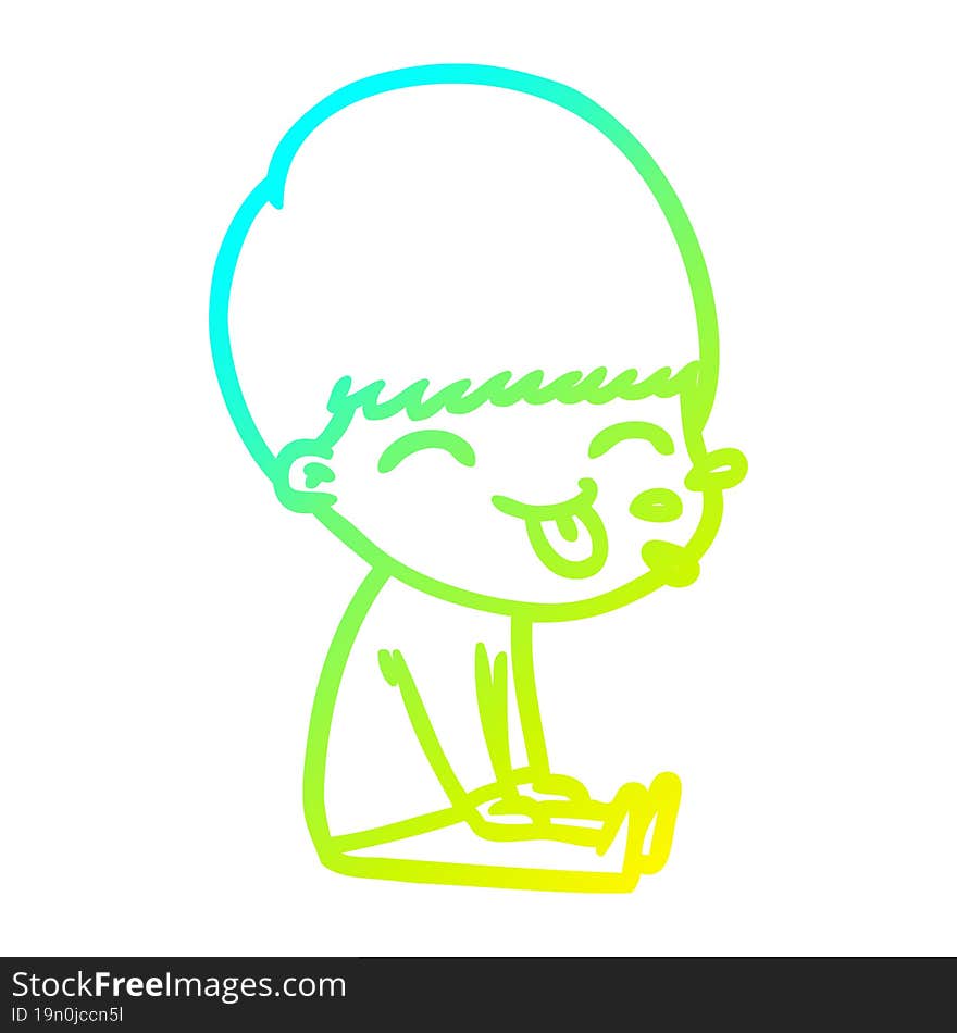 cold gradient line drawing cartoon boy sticking out tongue