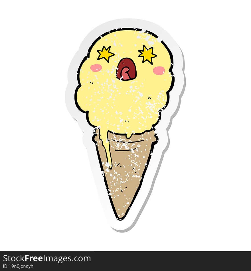 distressed sticker of a cartoon shocked ice cream