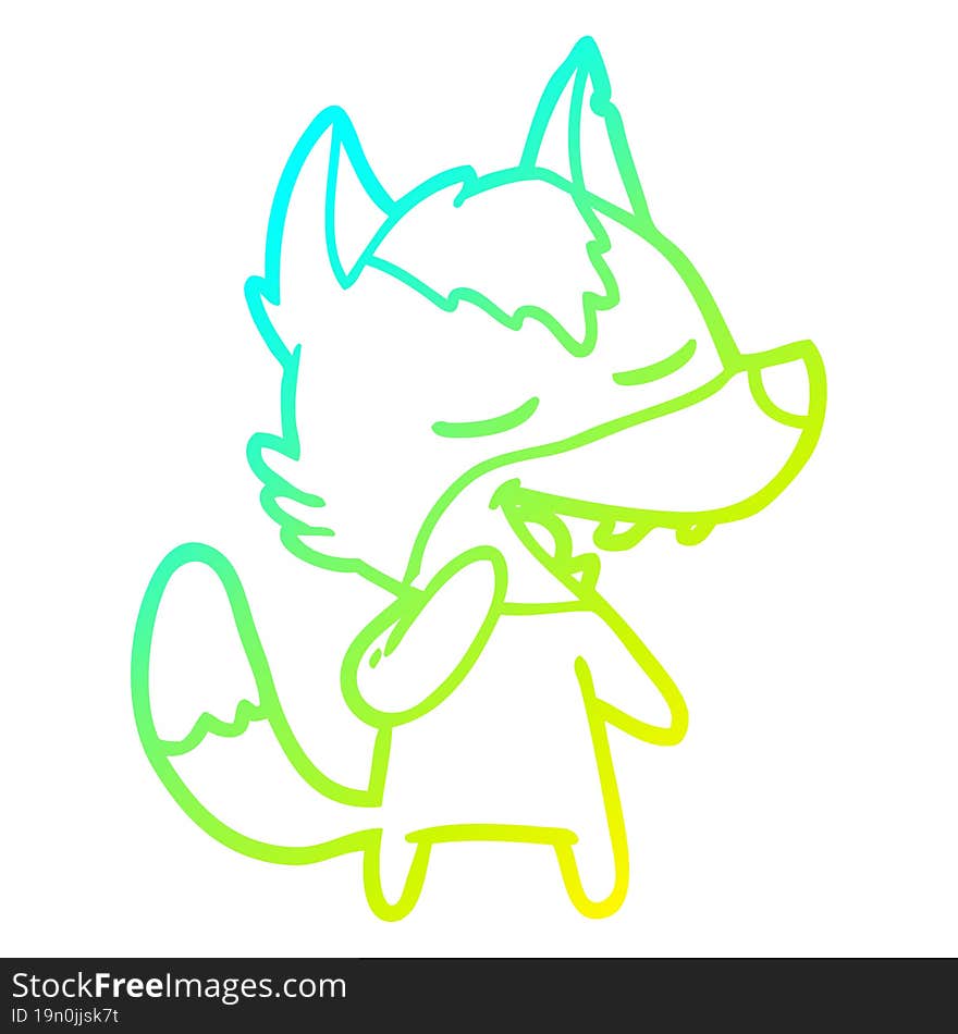 cold gradient line drawing cartoon wolf laughing