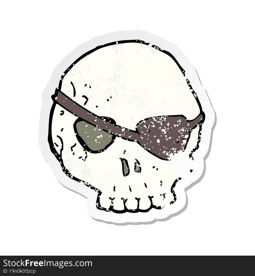 Retro Distressed Sticker Of A Cartoon Skull With Eye Patch