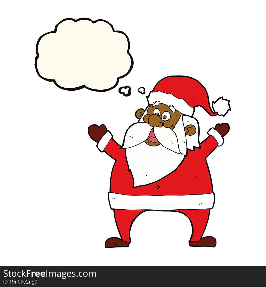 jolly santa cartoon with thought bubble