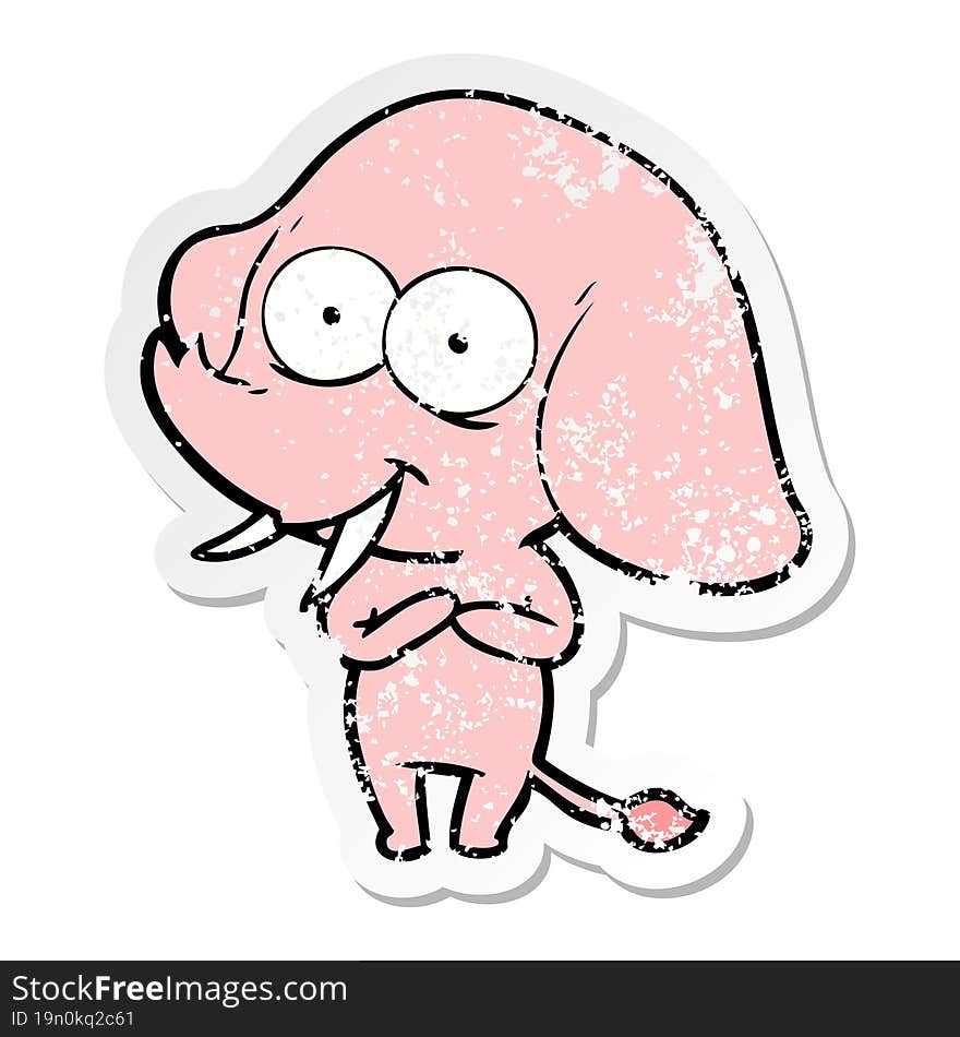 distressed sticker of a happy cartoon elephant