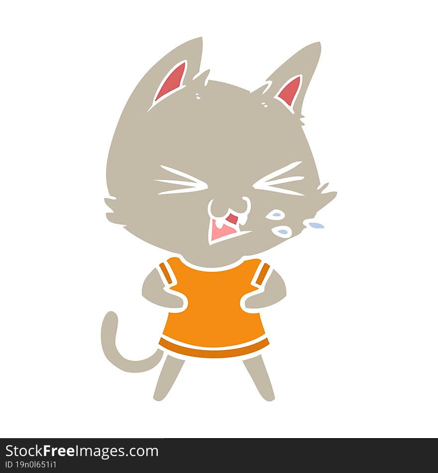 flat color style cartoon cat hissing