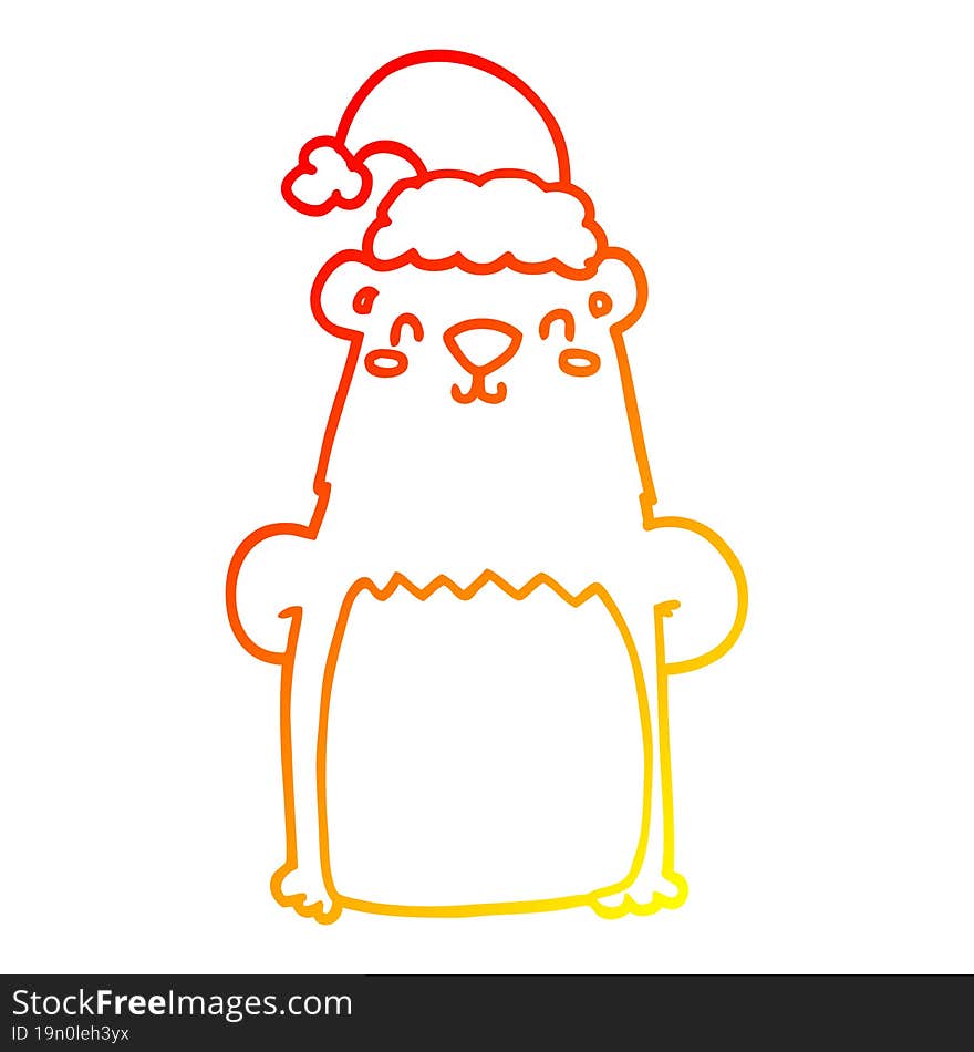 Warm Gradient Line Drawing Cartoon Bear Wearing Christmas Hat