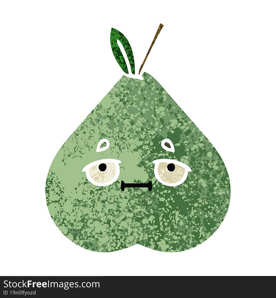 retro illustration style cartoon of a green pear