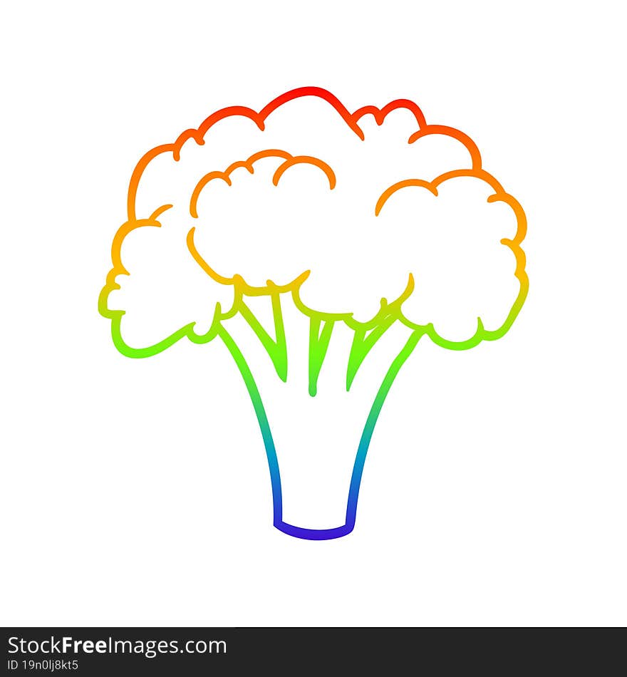 rainbow gradient line drawing of a Cartoon broccoli