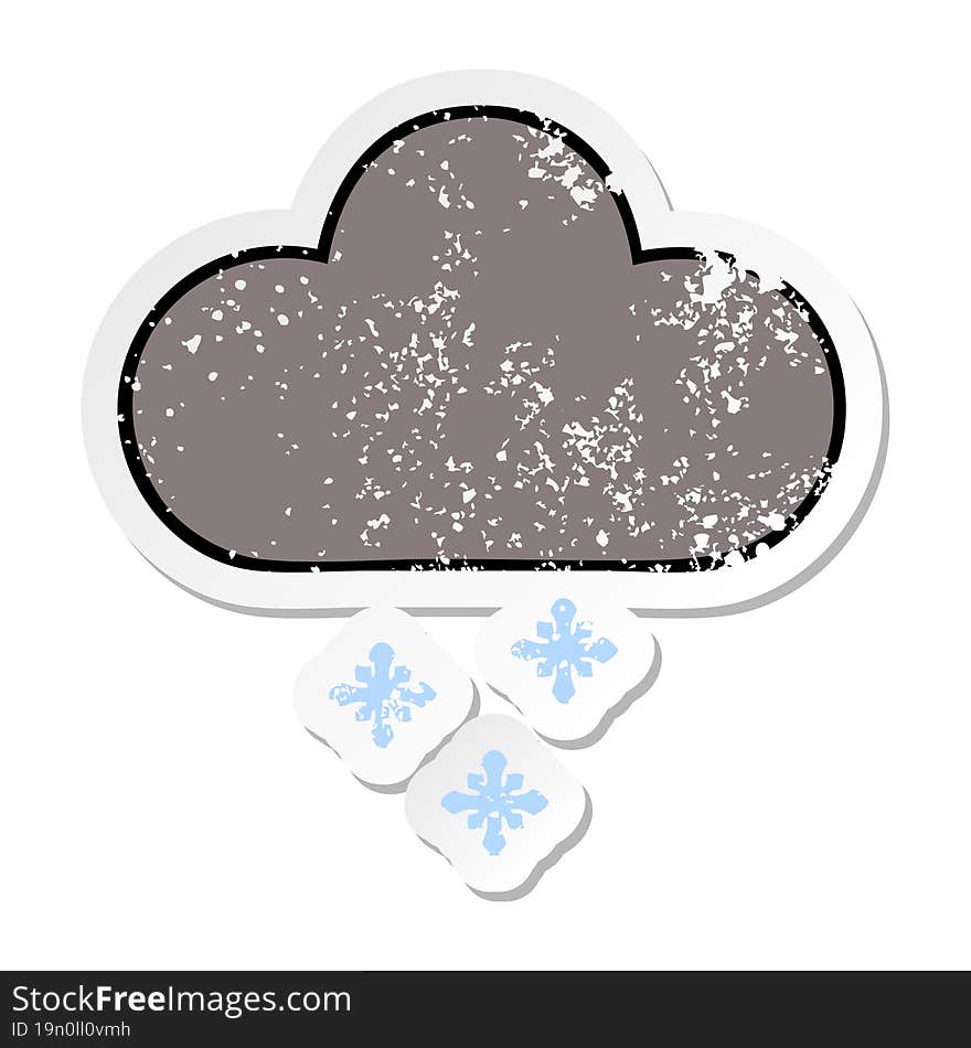 Distressed Sticker Of A Cute Cartoon Storm Snow Cloud