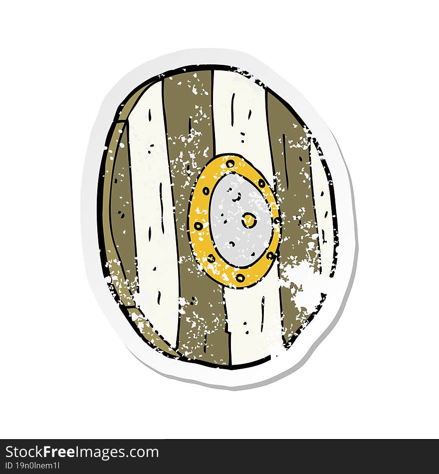 retro distressed sticker of a cartoon wooden shield