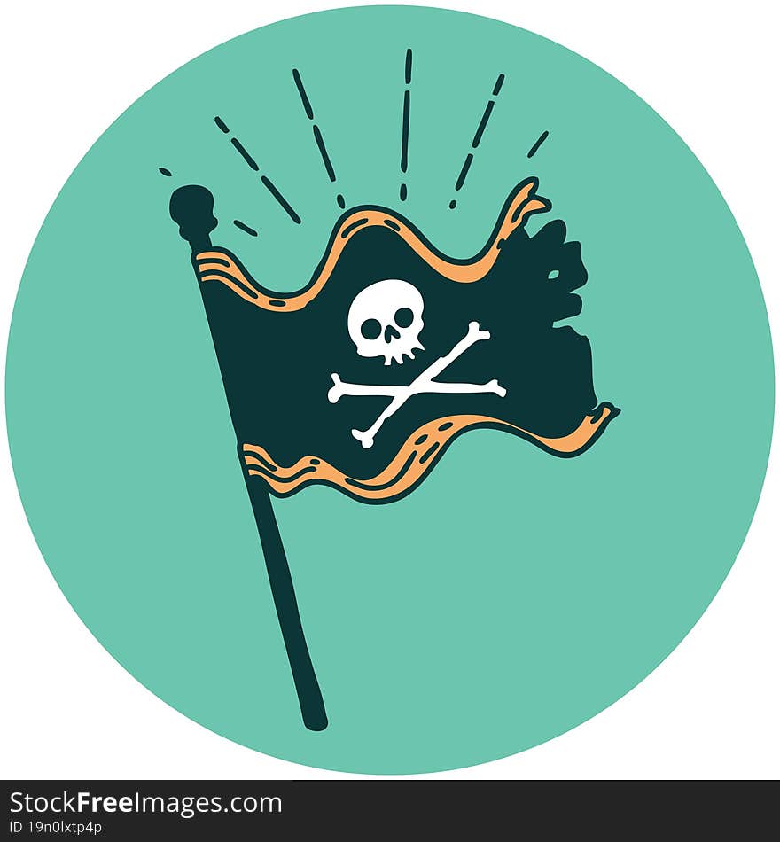 Icon Of Tattoo Style Waving Pirate Flag