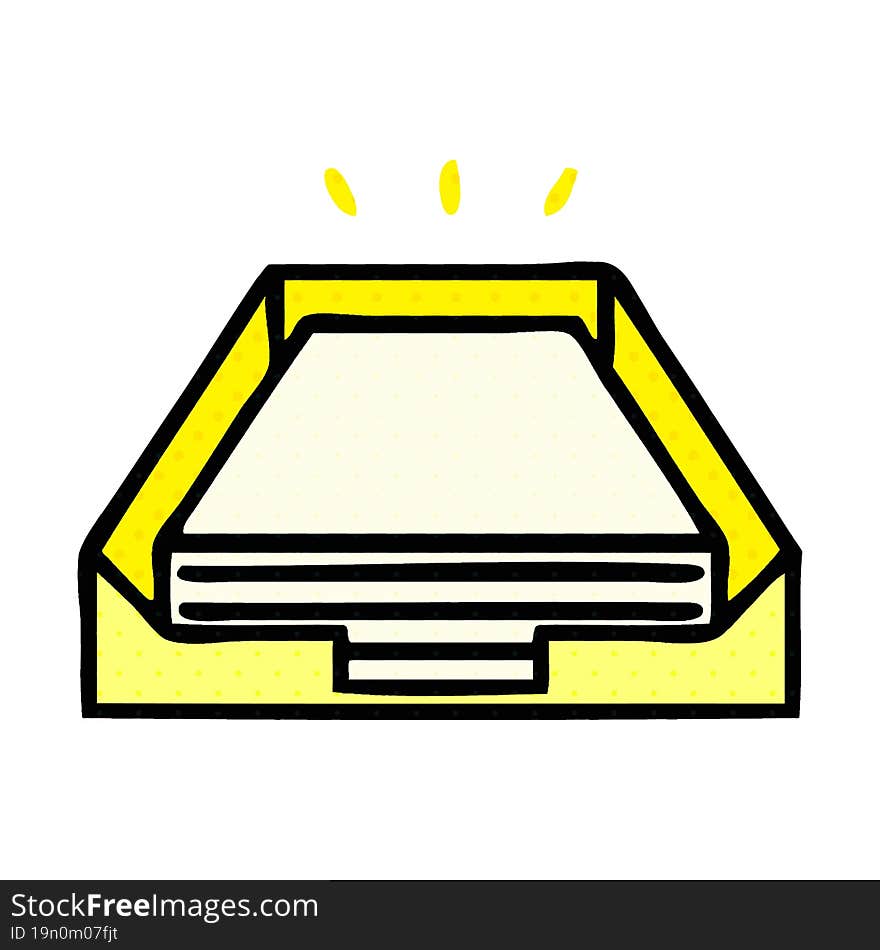 comic book style cartoon of a paper stack in tray