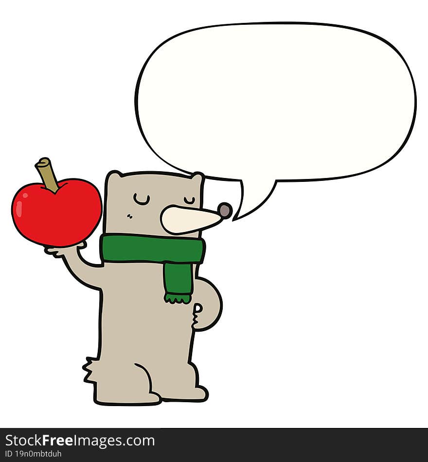 cartoon bear and apple and speech bubble