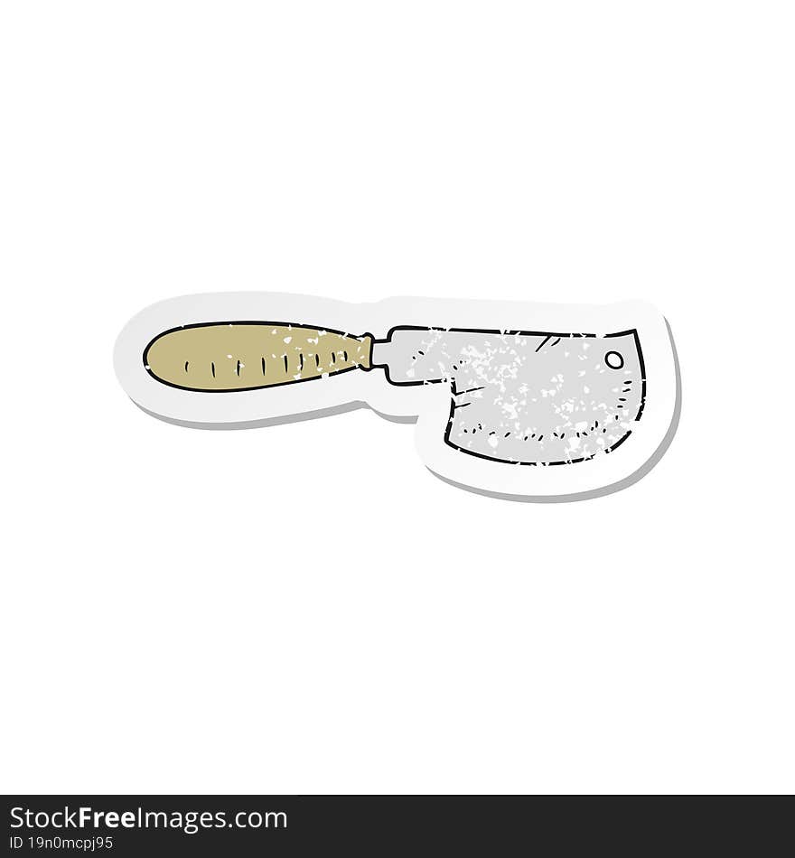 Retro Distressed Sticker Of A Cartoon Meat Cleaver